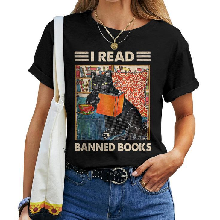 I Read Banned Books Black Cat Reader Bookworm Women Women T-shirt