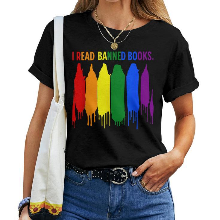 I Read Banned Books Week Rainbow Lgbt Book Lover Teacher Women T-shirt