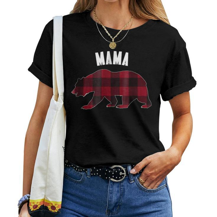 Red Plaid Mama Bear Matching Buffalo Family Pajama For Mama Women T-shirt