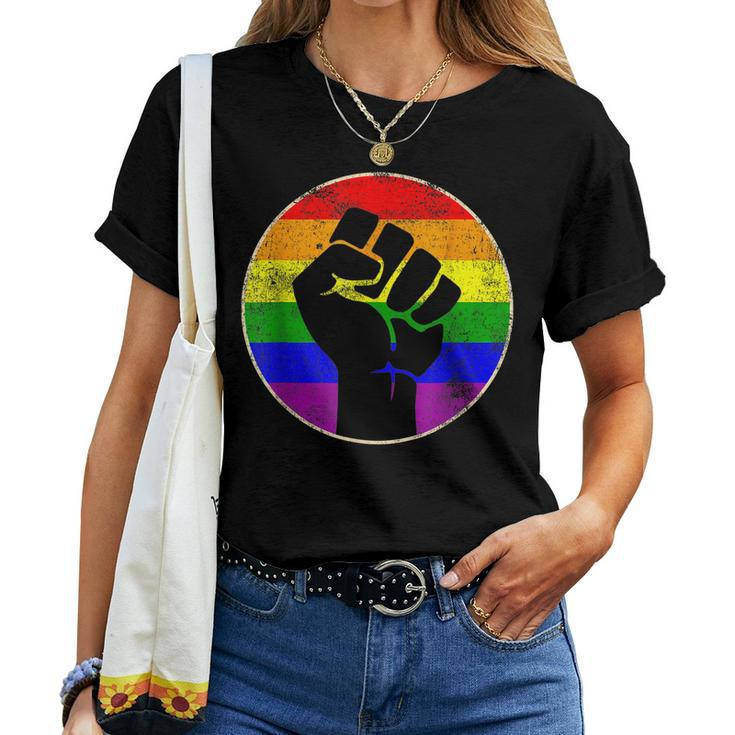 Resist Fist Rainbow Lesbian Gay Lgbt Strength Power & Pride Women T-shirt