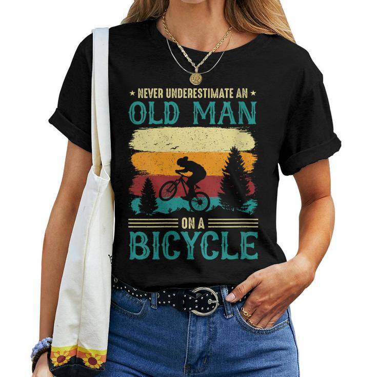 Retired Biker Never Underestimate An Old Man On A Bicycle Women T-shirt