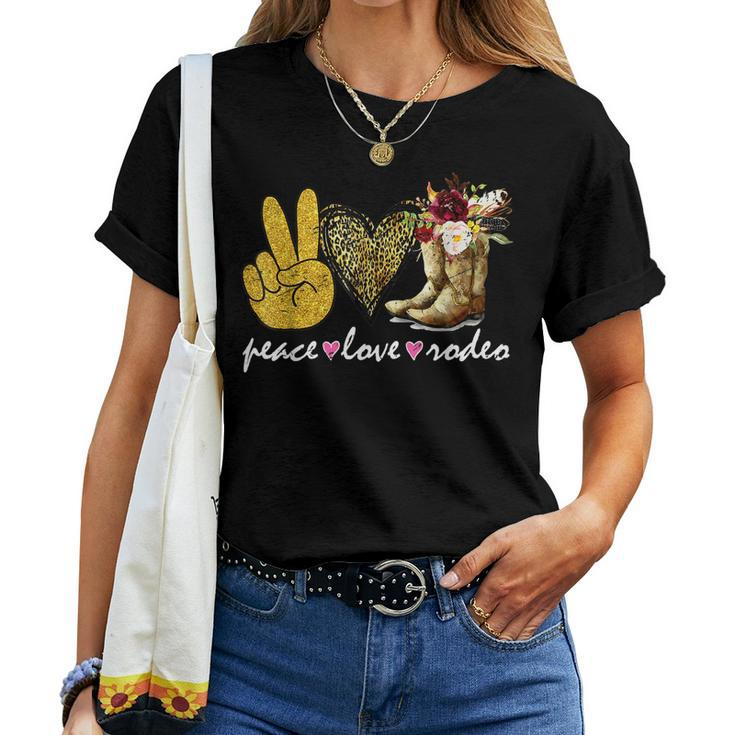 Retro Cowboy Boots Western Country Cowgirl Peace Love Rodeo Women T-shirt