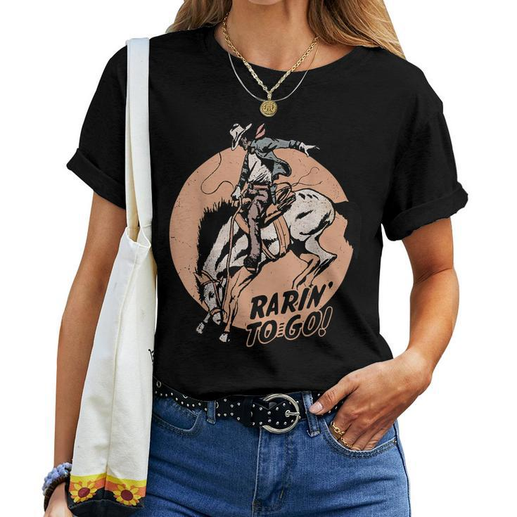 Retro Cowboy Rarin To Go Western Country Cowgirl Horses Women T-shirt