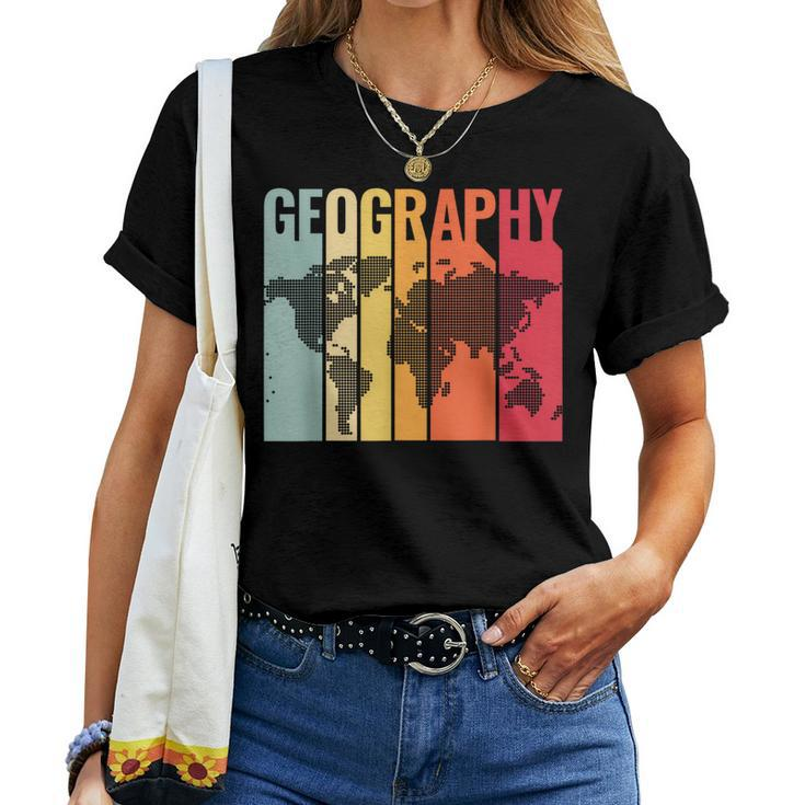 Retro Geography Teacher Cartography Geographer World Map Women T-shirt