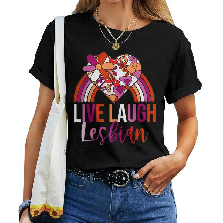Retro Live Laugh Lesbian Rainbow Floral Heart Pride Lgbt Women T-shirt