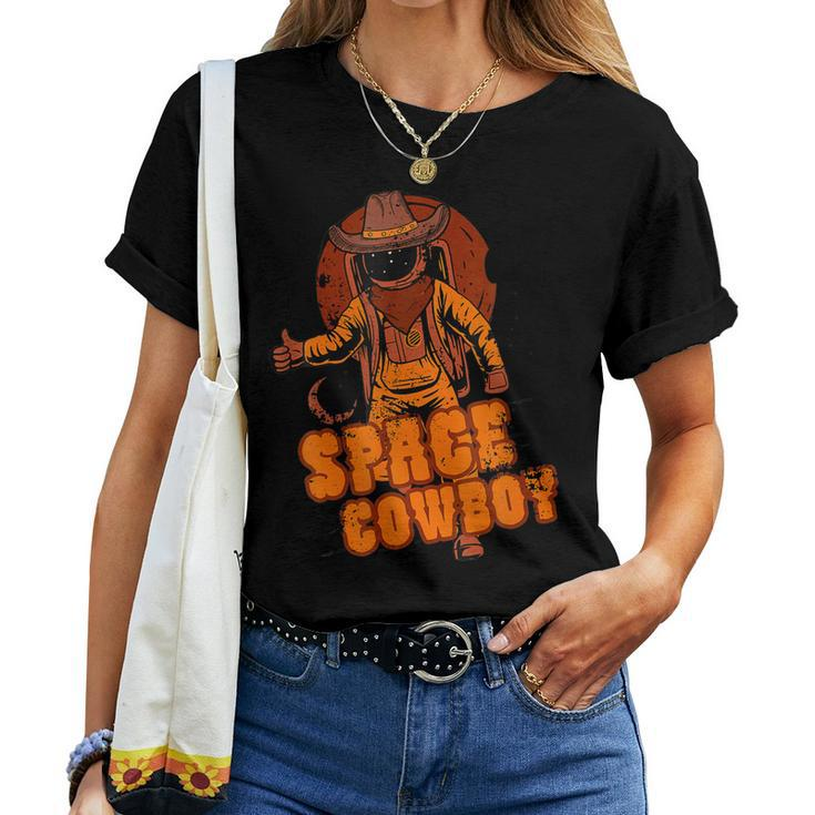 Retro Space Cowboy Cowgirl Rodeo Horse Astronaut Western Women T-shirt