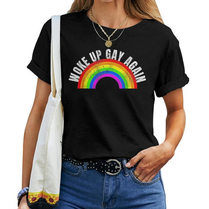 Retro Woke Up Gay Again Rainbow Lgbt Gay Lesbian Trans Pride Women T-shirt