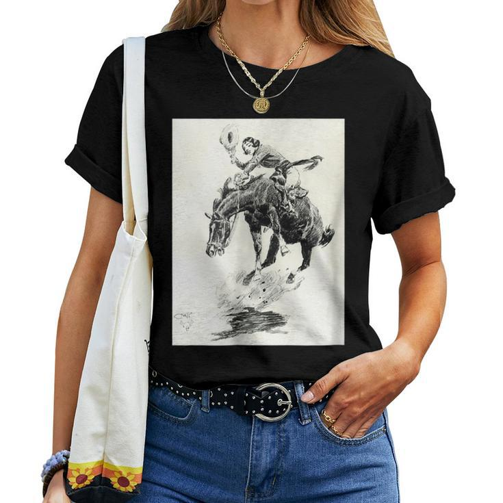 Rodeo Cowgirl Riding Bucking Horse Women T-shirt