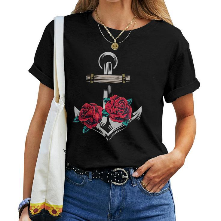 Rose And Anchor Nautical Tattoo Women T-shirt