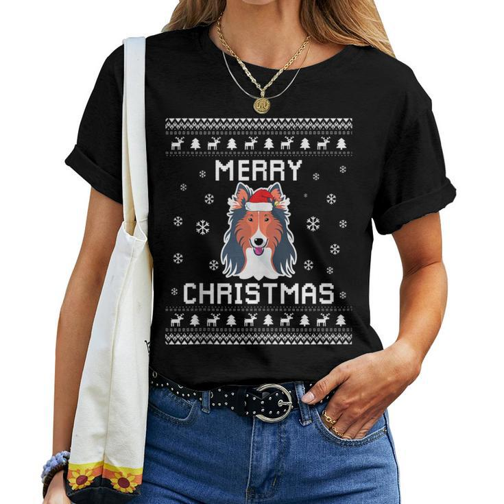 Rough Collie Dog Owner Ugly Christmas Sweater For Holidays Women T-shirt