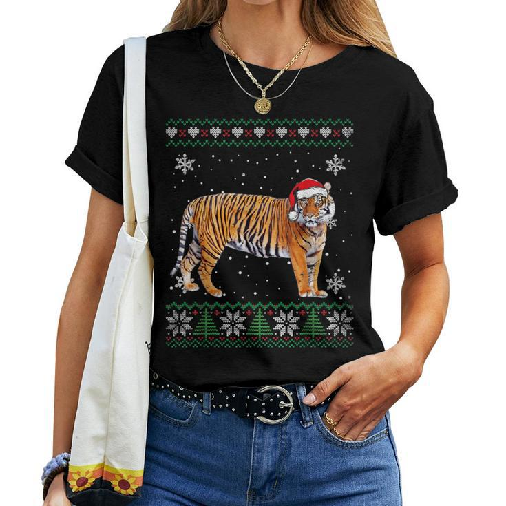 Santa Tiger Ugly Sweater Animals Christmas Pajama Women T-shirt