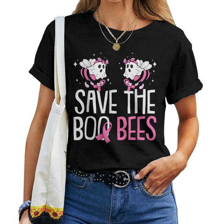 Save The Breast Cancer Awareness Boo Bees Halloween Women T-shirt