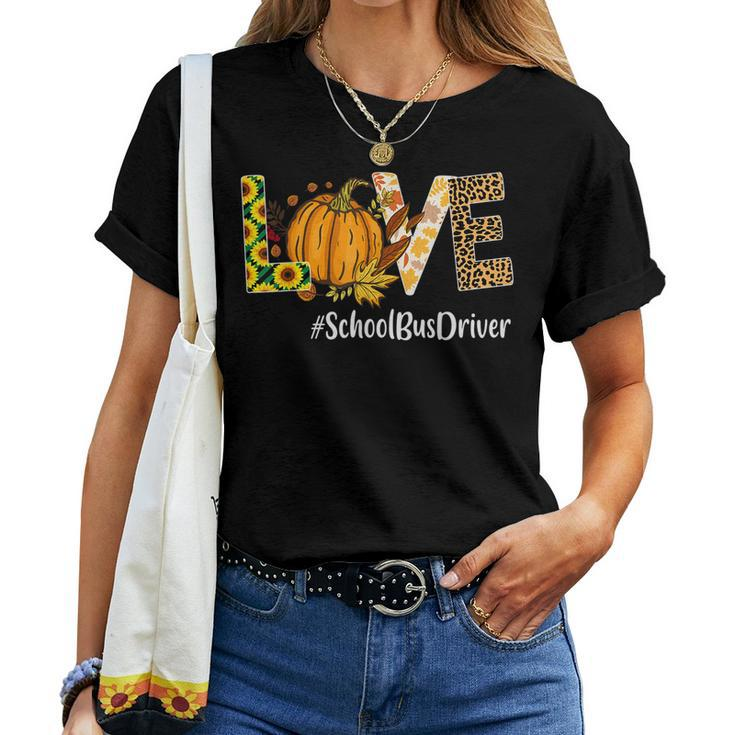 School Bus Driver Love Fall Pumpkin Leopard Halloween Autumn Halloween Women T-shirt