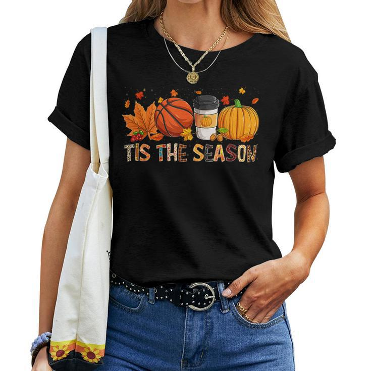 The Season Leopard Pumpkin Basketball Halloween Fall Leaf Basketball  Women T-shirt