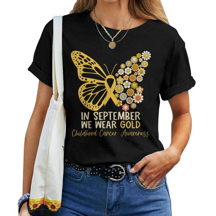 In September We Wear Gold Butterfly Ribbon Hippie Flowers Women T-shirt