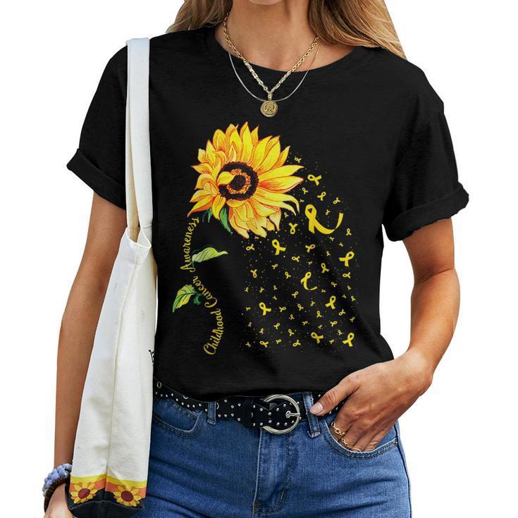 In September Wear Gold Childhood Cancer Awareness Sunflower Women T-shirt