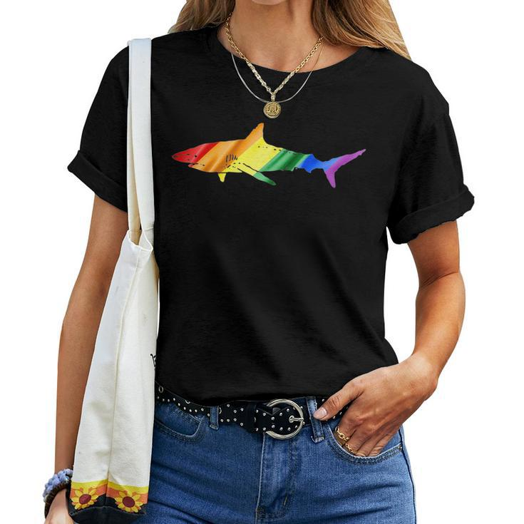 Shark Rainbow Flag T Gay Pride Cool Shark Women T-shirt