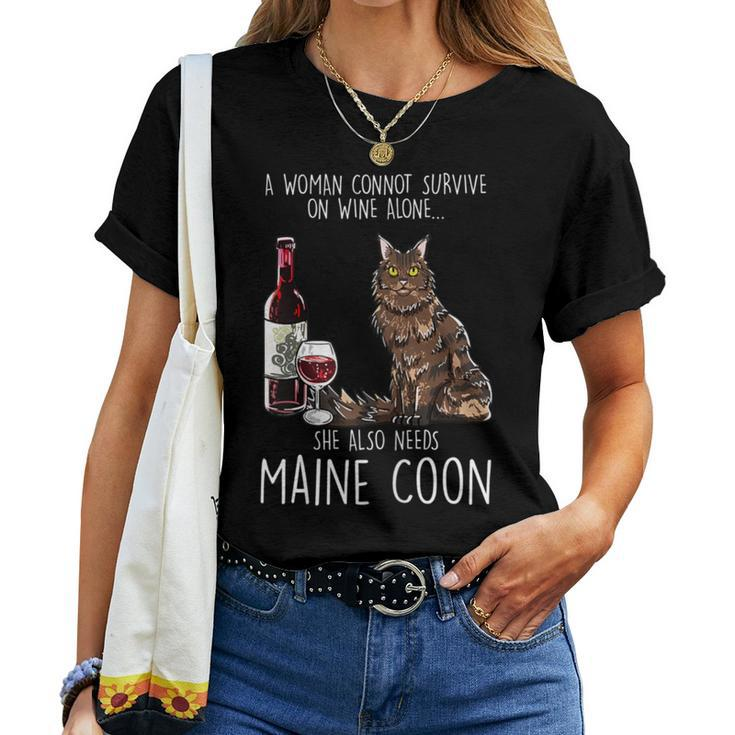 She Needs A Maine Coon And Wine Feline Cat Lover Women T-shirt