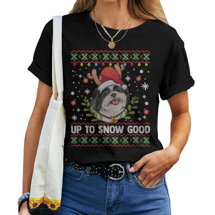 Shih Tzu Dog Reindeer Ugly Christmas Sweater Women T-shirt