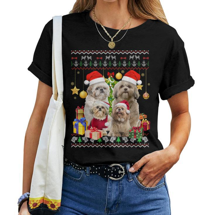 Shih Tzu Ugly Christmas Sweater Santa Hat Women T-shirt
