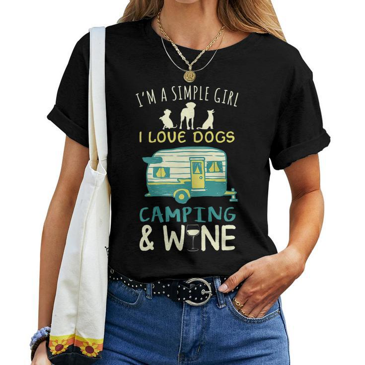 Simple Girl Dogs Camping Wine Camper Trailer Women T-shirt