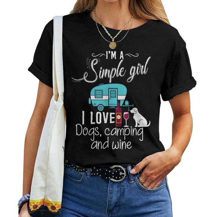 Im A Simple Girl Love Dogs Camping And Wine Women T-shirt