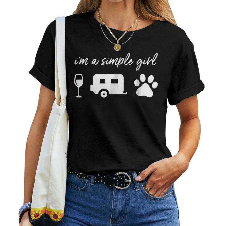 Im A Simple Girl Wine Camping Dog Paw Cute Women T-shirt