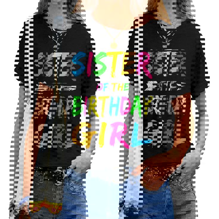 Sister Of The Birthday Girl Glows Retro 80S Party  Women T-shirt