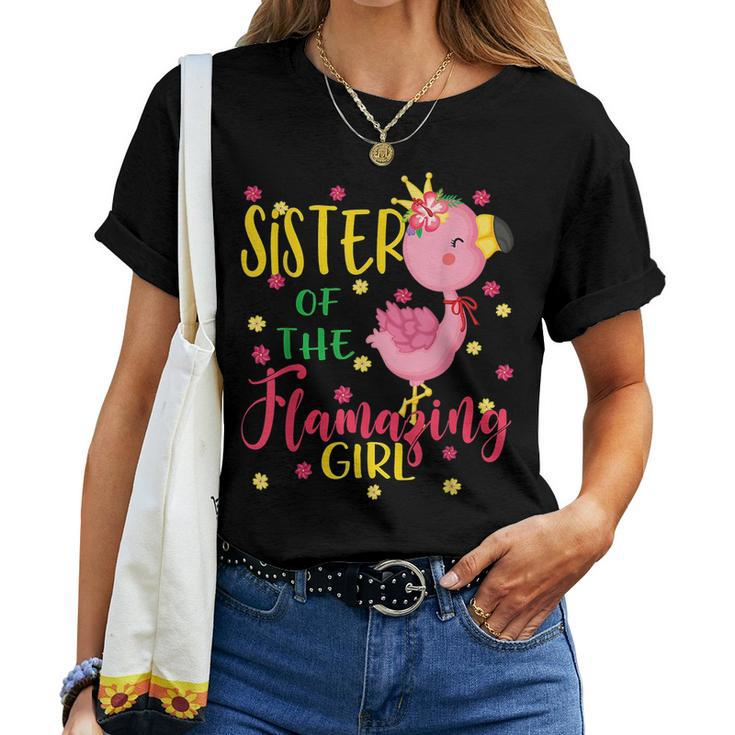 Sister Of The Flamazing Girl Cute Flamingo Sister Birthday Women T-shirt Crewneck