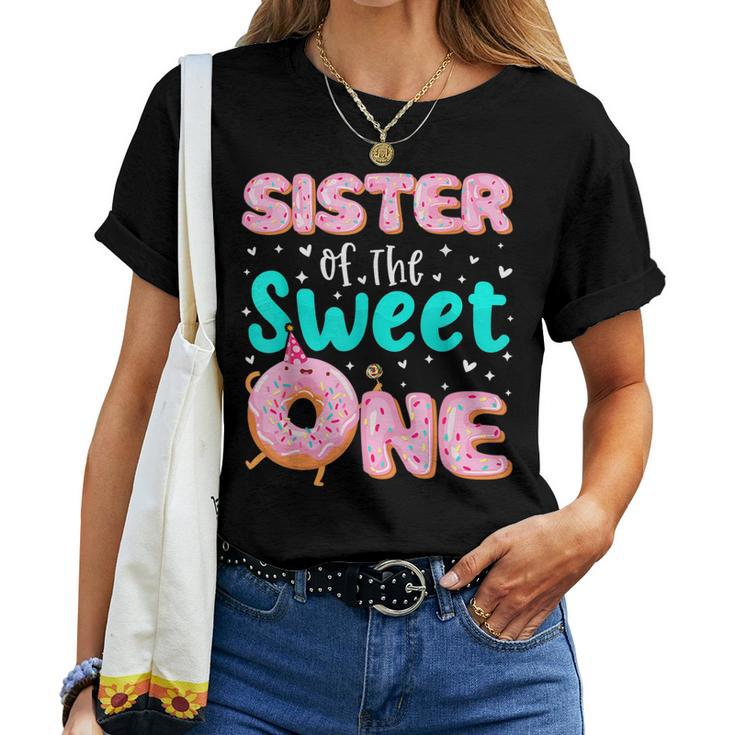 Sister Of The Sweet One 1St Birthday Donut Theme Family  Women T-shirt Short Sleeve Graphic
