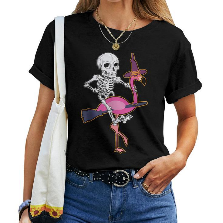 Skeleton Riding Flamingo Halloween Pumpkin Boys Women T-shirt
