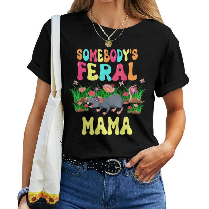 Somebodys Feral Mama Cute Rat Bow Tie Flowers Animal For Mama Women T-shirt