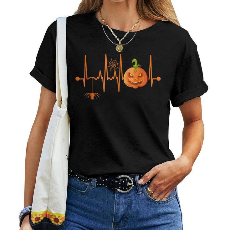 Spooky Scary Pumpkin Heartbeat Halloween Fall Halloween Women T-shirt