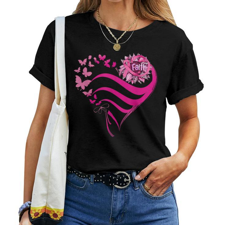 Sunflower Pink Ribbon Faith Breast Cancer Awareness Women T-shirt
