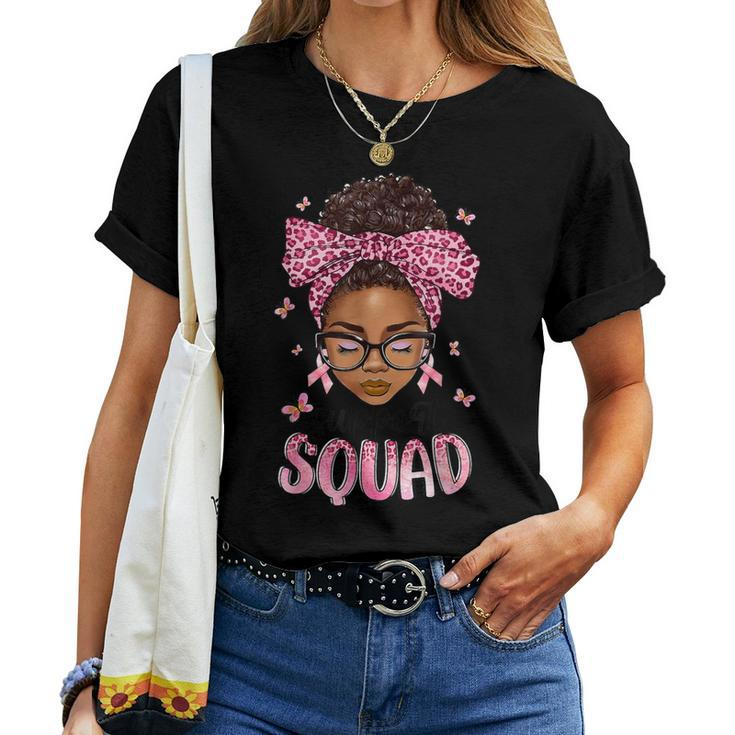 Support Squad Breast Cancer Awareness Messy Bun Black Woman Women T-shirt