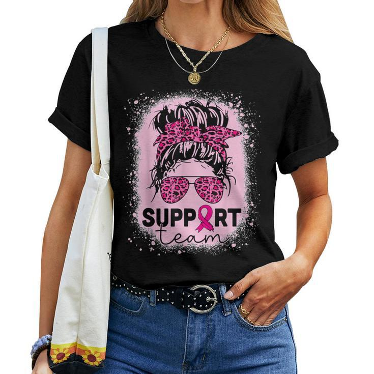 Support Squad Messy Bun Breast Cancer Awareness Pink Ribbon Women T-shirt