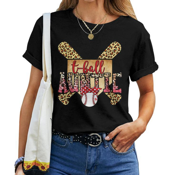 T Ball Auntie Leopard Print Softball Auntie Baseball Mom Women T-shirt