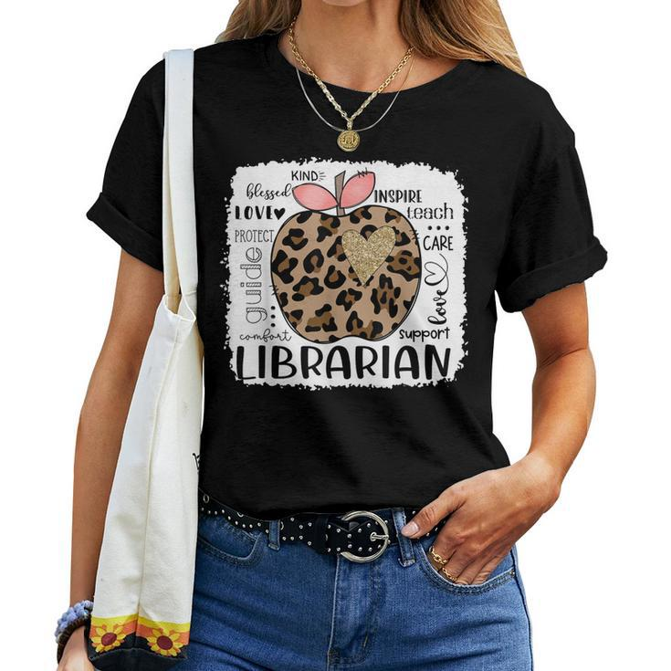 Teacherlife Leopard Apple Librarian Women T-shirt
