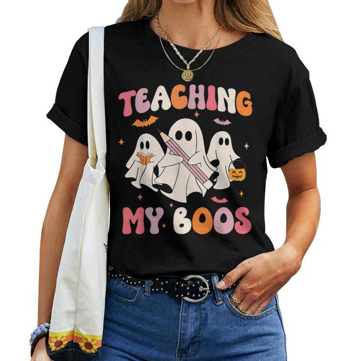 Teaching My Boos Spooky Teacher Ghost Halloween Groovy Retro Women T-shirt