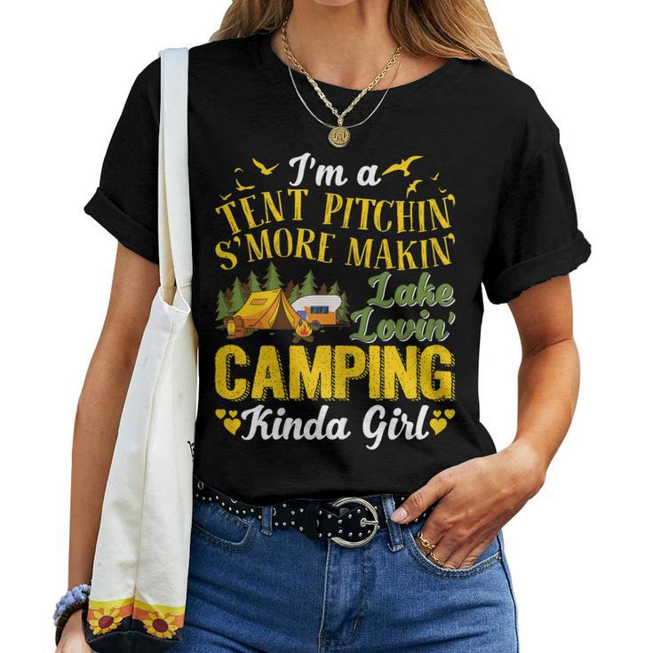 Tent Pitching Smore Making Lake Loving Camping Kinda Girl Women T-shirt