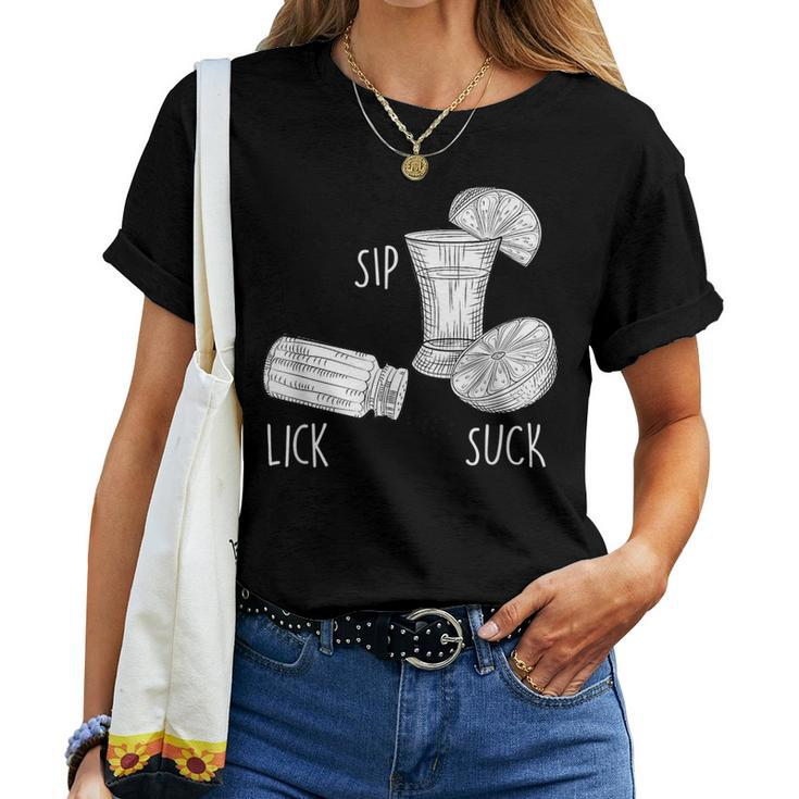 Tequila Lick Sip Suck Lemon Salt Booze Alcohol Drink Women T-shirt