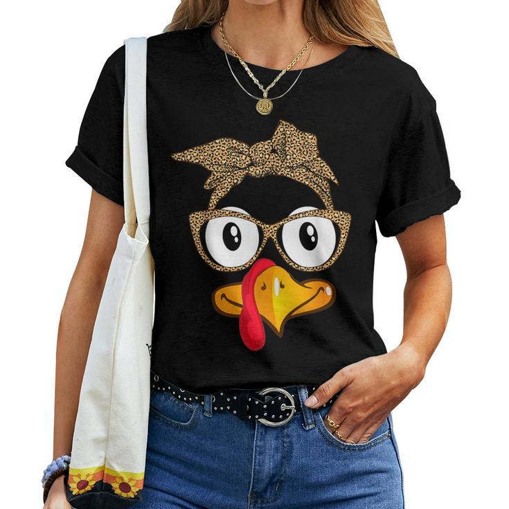 Thanksgiving Turkey Face Leopard Sunglasses Girl Women T-shirt