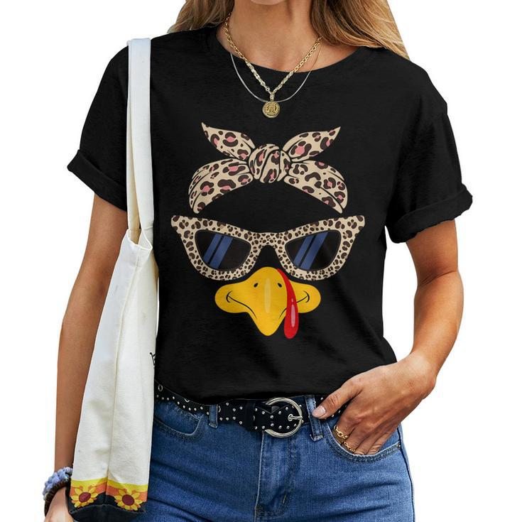 Thanksgiving Turkey Face Leopard Print For Girls Women T-shirt