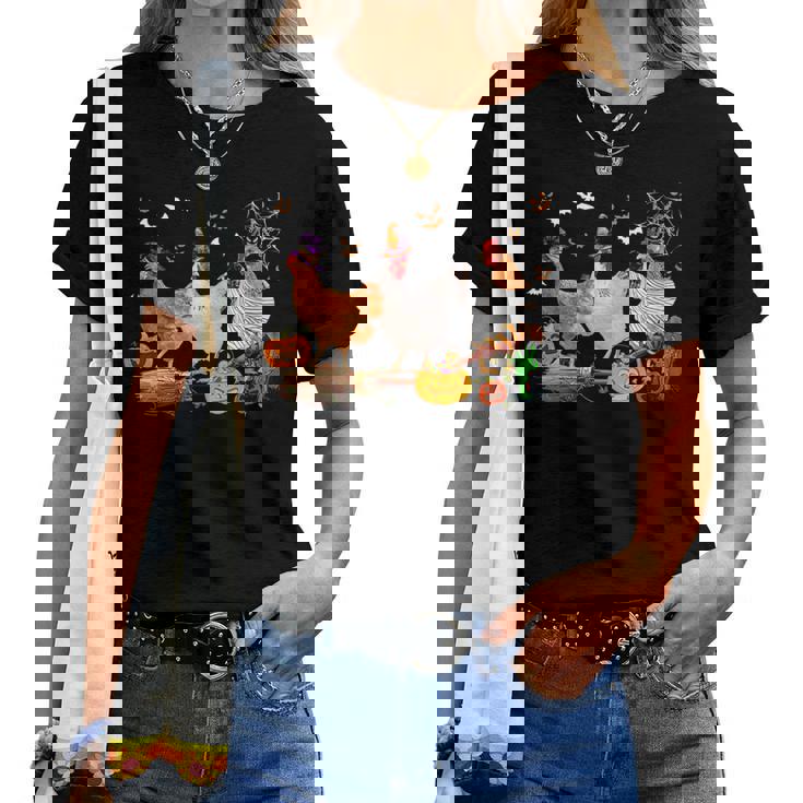 Three Chickens Halloween Mummy Witch Scary Pumpkins Farmer Women T-shirt Crewneck Three Chickens Halloween Mummy Witch Scary Pumpkins Farmer Women T-shirt Crewneck