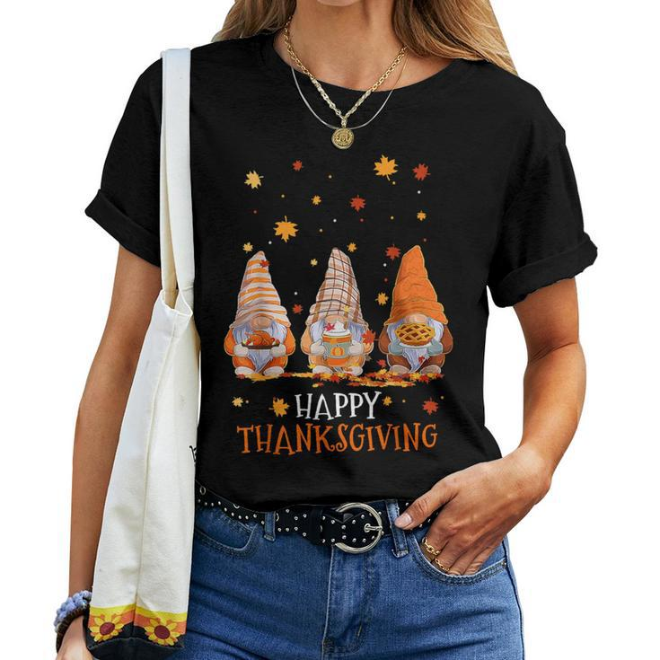 Three Gnomes Happy Thanksgiving Autumn Fall Pumpkin Spice Women T-shirt