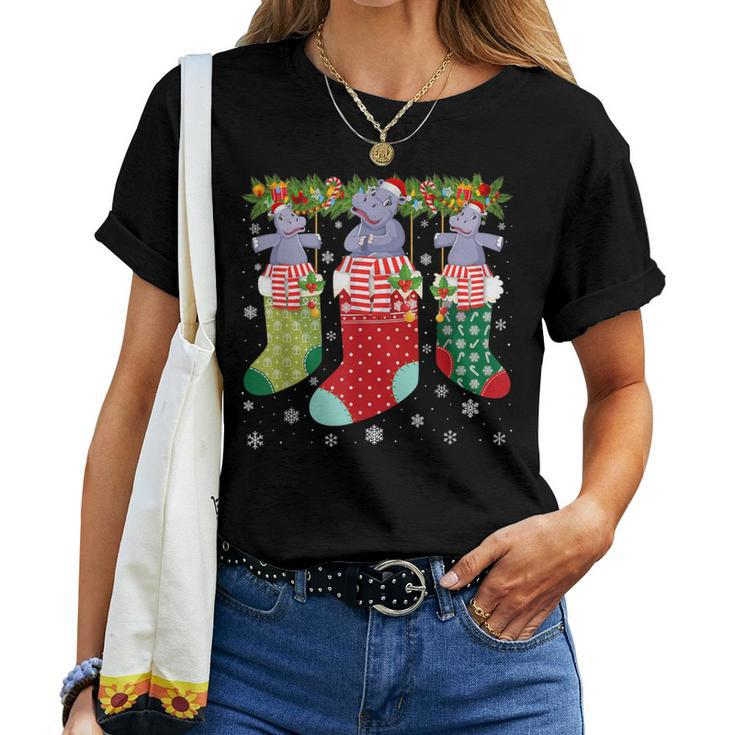 Three Hippo In Socks Ugly Christmas Sweater Party Women T-shirt