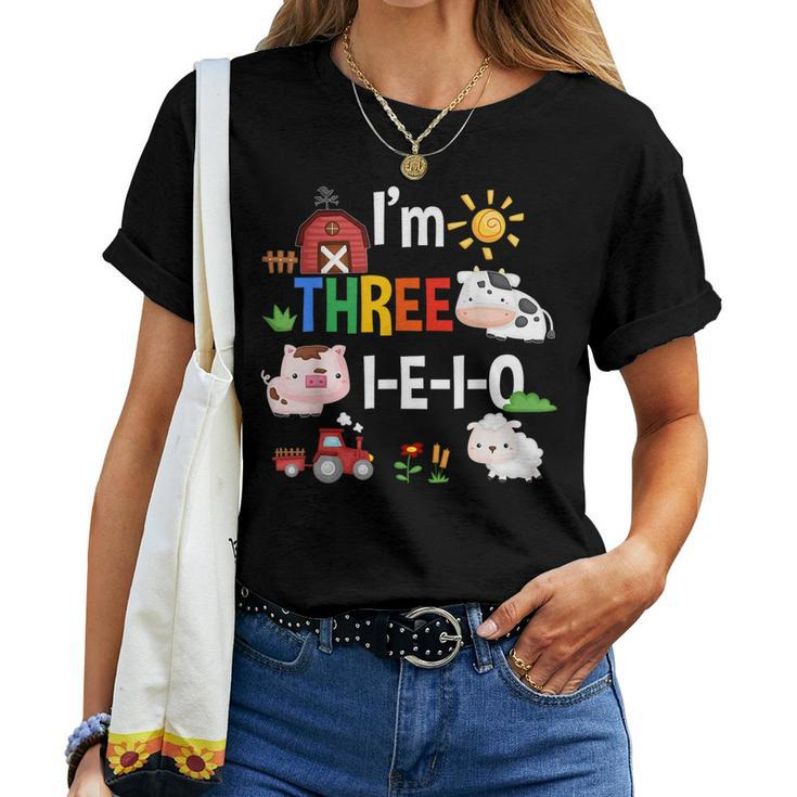 Three I E I O Farm Party 3Rd Birthday Girl Outfit 3 Yrs Old  Women T-shirt Short Sleeve Graphic