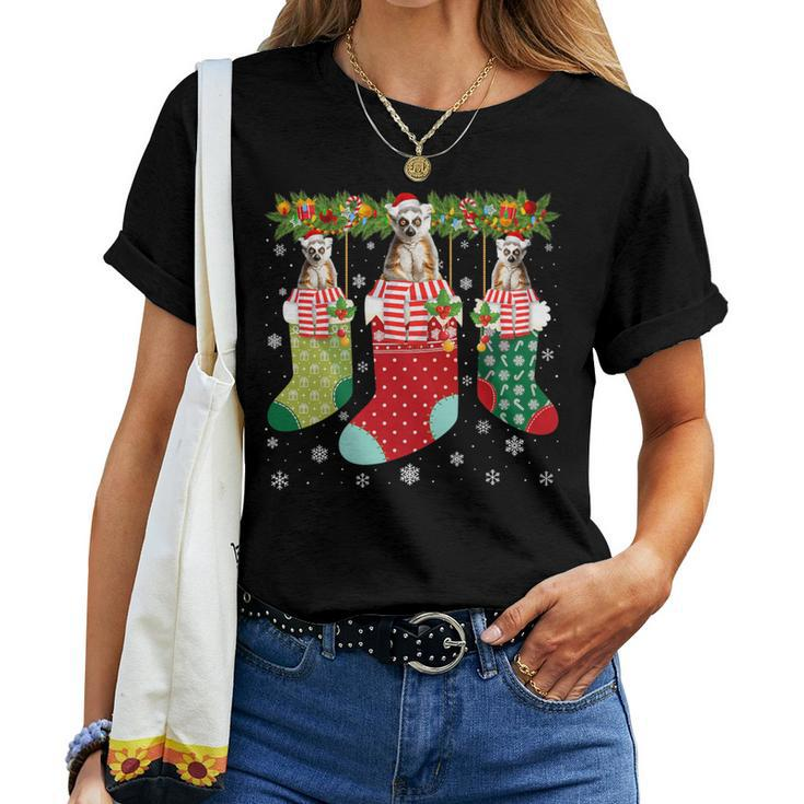 Three Lemur In Socks Ugly Christmas Sweater Party Women T-shirt