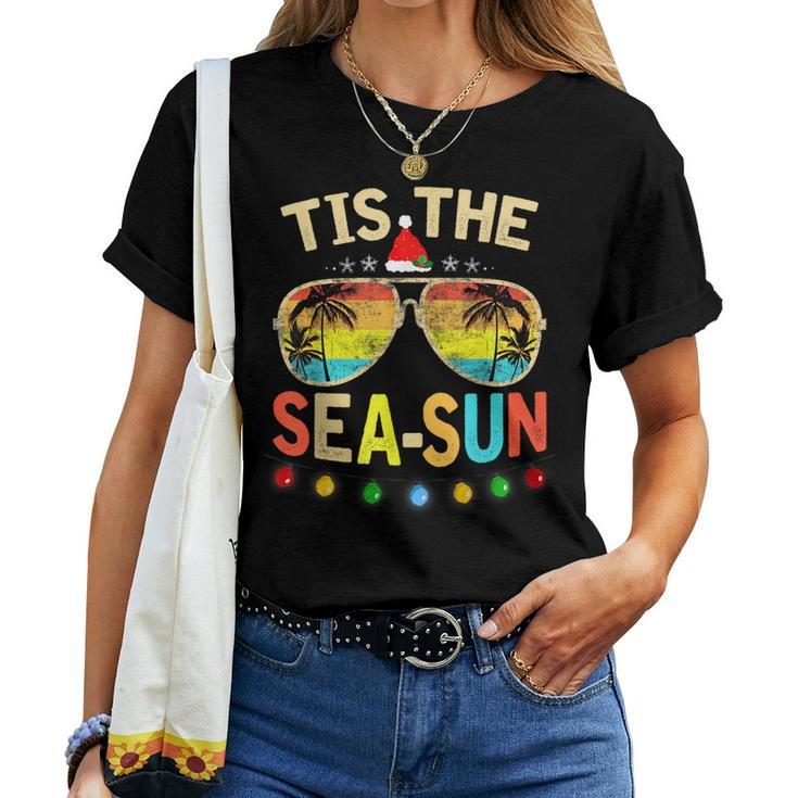 Tis The Sea Sun Santa Beach Summer Christmas In July Summer Women T-shirt