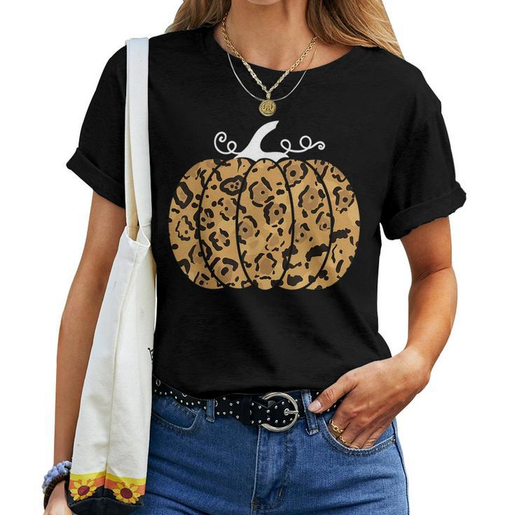 Trendy Leopard Pumpkin Animal Print Cute Fall Halloween Halloween Women T-shirt